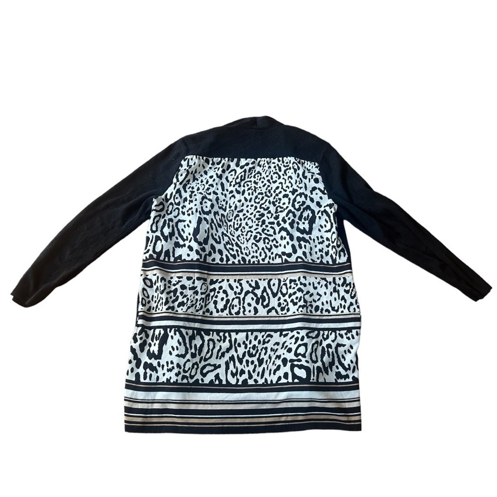 Chicos Cardigan Sweater Medium Size Black
Cheetah Print Back Open Front Pockets
